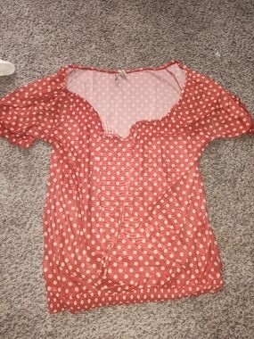 Polka Dot Puff Sleeve Women's Top - Red